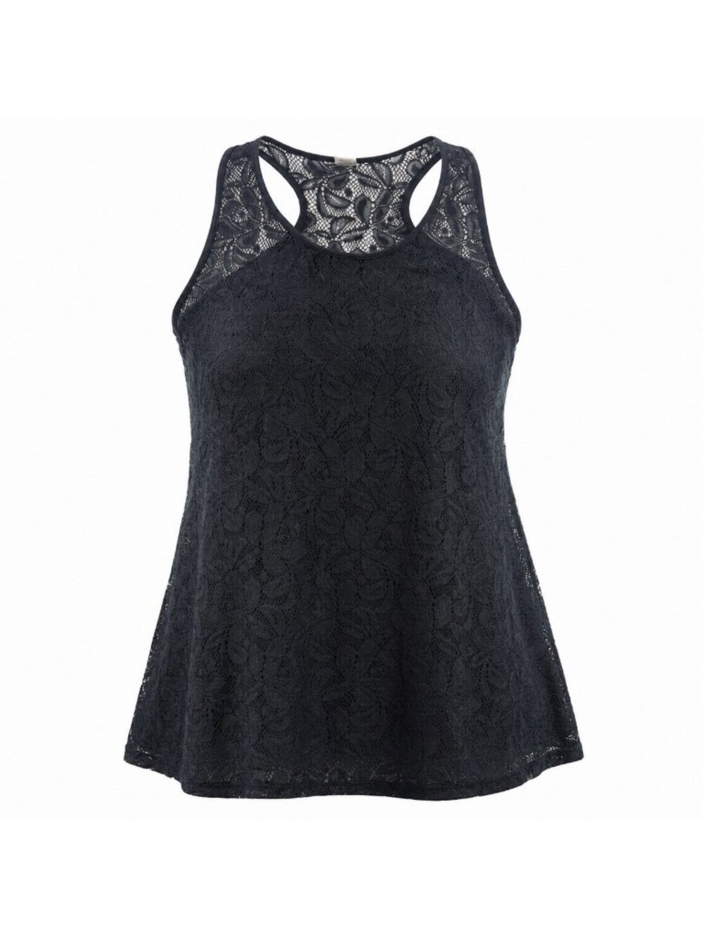 West Loop Women’s Black Lace Sleeveless Racerback Top Large Floral Sheer Blouse
